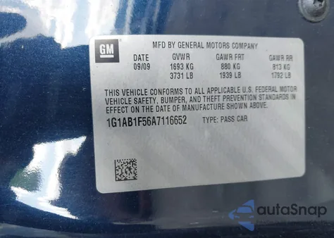 2010 Chevrolet Cobalt Ls z USA, uszkodzony, nr VIN 1G1AB1F56A7116652